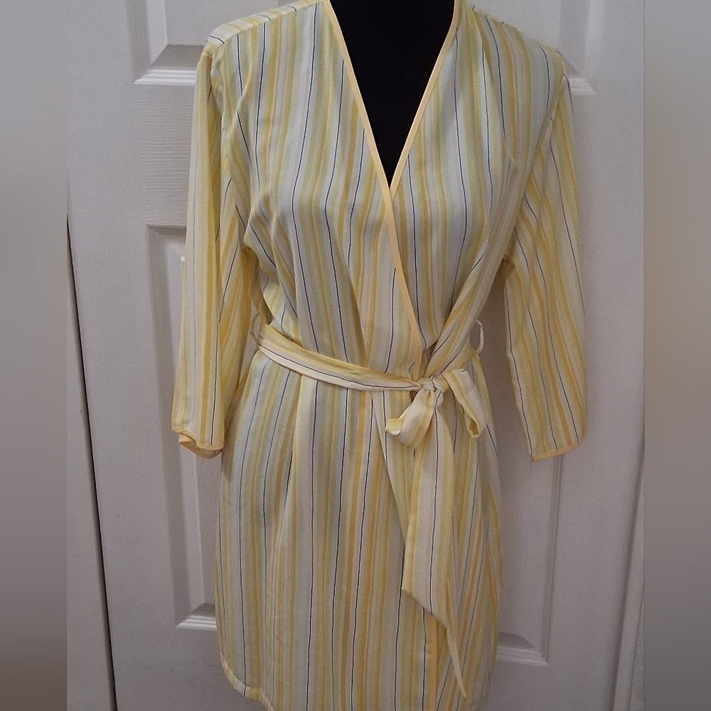 Jones New York Striped Yellow Wrap Dress   Size S
